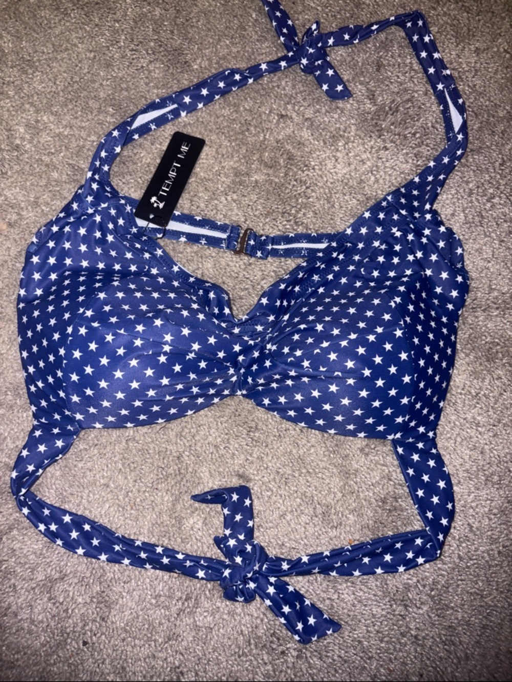 Tempt me size M Star-Print Navy Halter Bikini Top -4 of July new - Picture 3 of 8